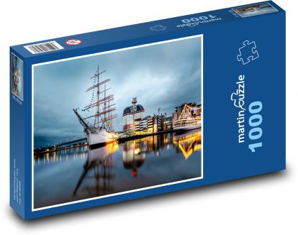 Švédsko - loď, přístav - Puzzle 1000 dílků, rozměr 60x46 cm