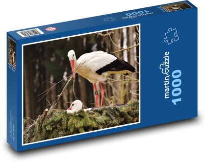 Bociany - gniazdo, zwierzęta - Puzzle 1000 elementów, rozmiar 60x46 cm