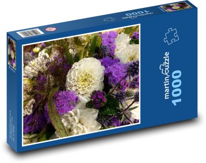Jiřina - letní květina, kytice - Puzzle 1000 dílků, rozměr 60x46 cm