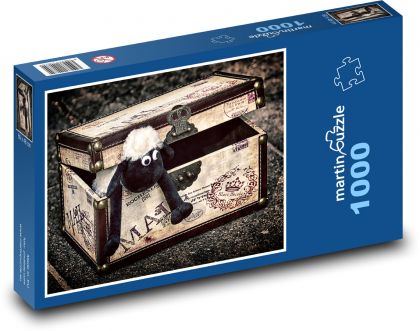 Plyšové ovce - kufor, dekorácia - Puzzle 1000 dielikov, rozmer 60x46 cm