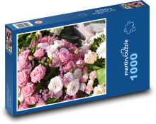 Ružové ruže - kytice, kvety Puzzle 1000 dielikov - 60 x 46 cm 