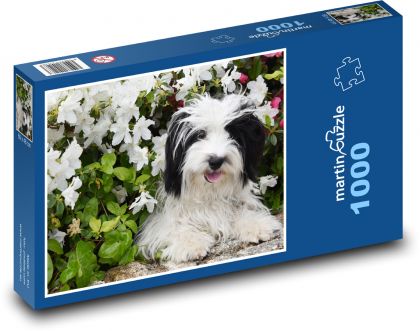 Pes - zvíře, květiny - Puzzle 1000 dílků, rozměr 60x46 cm
