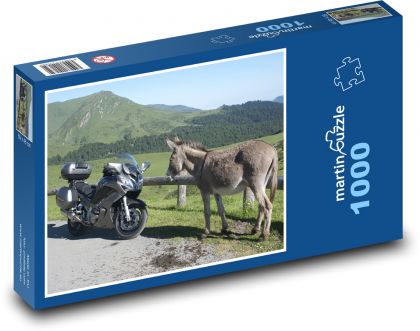 Setkání - motocykl a osel - Puzzle 1000 dílků, rozměr 60x46 cm