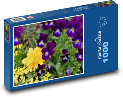 Fialky - květiny, fialové květy - Puzzle 1000 dílků, rozměr 60x46 cm