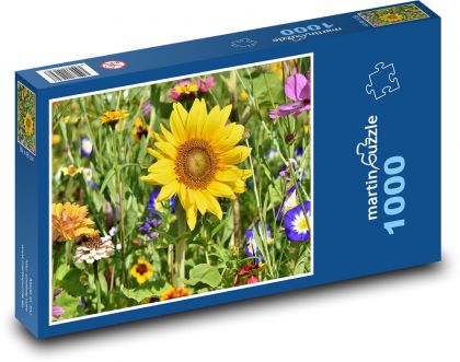 Słoneczniki - kwiaty, klomb - Puzzle 1000 elementów, rozmiar 60x46 cm