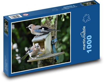 Sójki - ptaki, karmnik - Puzzle 1000 elementów, rozmiar 60x46 cm