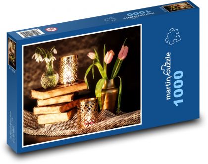 Tulipany - bukiety, przebiśniegi - Puzzle 1000 elementów, rozmiar 60x46 cm