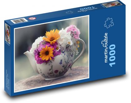 Kytica - kanvica na čaj, kvety - Puzzle 1000 dielikov, rozmer 60x46 cm