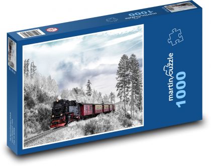 Vlak - zima, krajina - Puzzle 1000 dílků, rozměr 60x46 cm