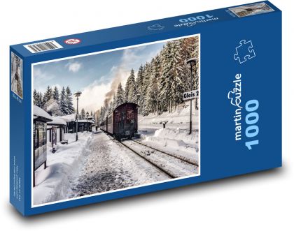 Zima w górach - śnieg, pociąg - Puzzle 1000 elementów, rozmiar 60x46 cm