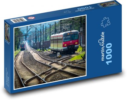Železnice - vlak, koleje - Puzzle 1000 dílků, rozměr 60x46 cm