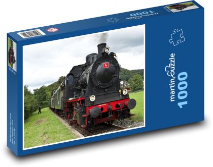 Parná lokomotíva - koľaje, železnice - Puzzle 1000 dielikov, rozmer 60x46 cm
