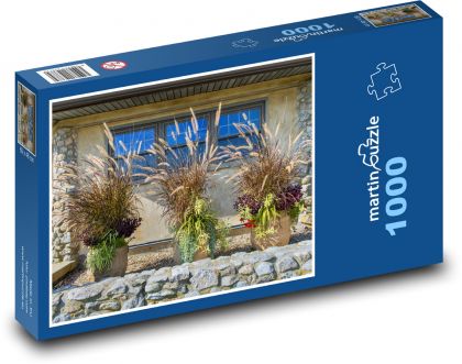 Kvety v kvetináči - dekorácia, tráva - Puzzle 1000 dielikov, rozmer 60x46 cm