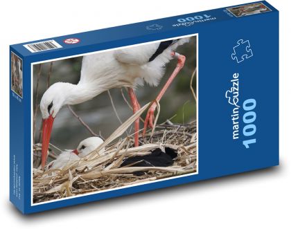 Bílý čáp - pták, zvíře - Puzzle 1000 dílků, rozměr 60x46 cm