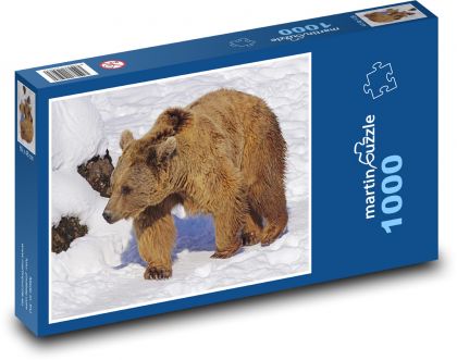 Hnědý medvěd - sníh, zvíře - Puzzle 1000 dílků, rozměr 60x46 cm
