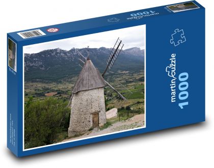 Větrný mlýn - příroda, hory - Puzzle 1000 dílků, rozměr 60x46 cm