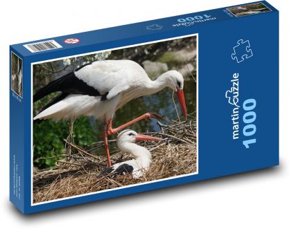 Bocian biały - gniazdo, pisklę - Puzzle 1000 elementów, rozmiar 60x46 cm