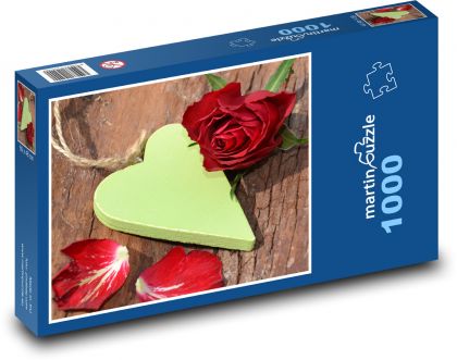 Srdce - růže, dekorace - Puzzle 1000 dílků, rozměr 60x46 cm