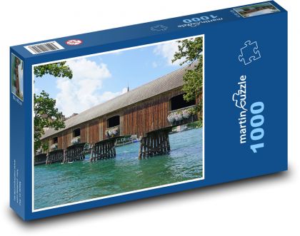 Dřevěný most - Rýn, řeka - Puzzle 1000 dílků, rozměr 60x46 cm