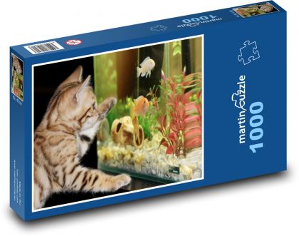Kotě - akvárium, mazlíček - Puzzle 1000 dílků, rozměr 60x46 cm