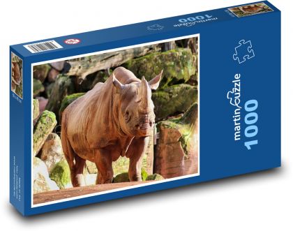 Nosorożec w zoo - duże zwierzę, przyroda - Puzzle 1000 elementów, rozmiar 60x46 cm