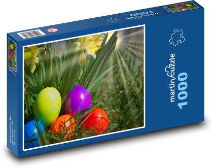 Pisanki - żonkile, słońce - Puzzle 1000 elementów, rozmiar 60x46 cm