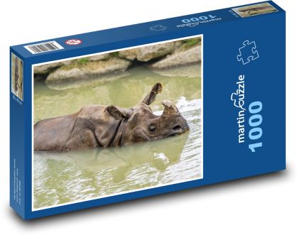 Rhinoceros in water - swim, animal - Puzzle 1000 pieces, size 60x46 cm 
