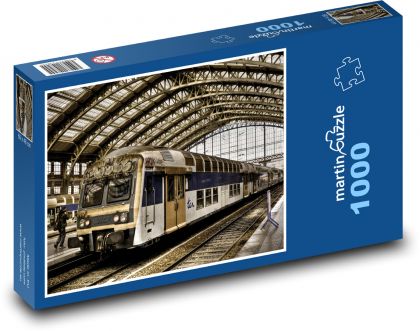 Vlakové nádraží - vlak, stanice - Puzzle 1000 dílků, rozměr 60x46 cm
