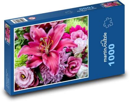 Lilie - růžový květ, kytice - Puzzle 1000 dílků, rozměr 60x46 cm