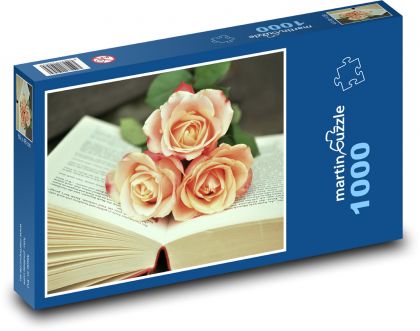 Stránky knihy - růže, číst - Puzzle 1000 dílků, rozměr 60x46 cm