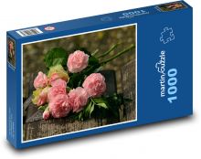 Kytice - růžový květ, lavička Puzzle 1000 dílků - 60 x 46 cm
