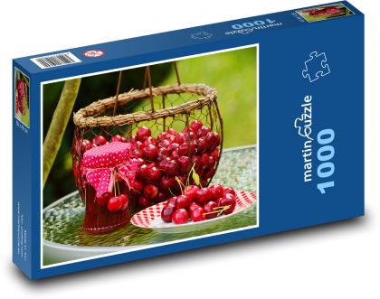 Třešně - ovoce, dekorace - Puzzle 1000 dílků, rozměr 60x46 cm