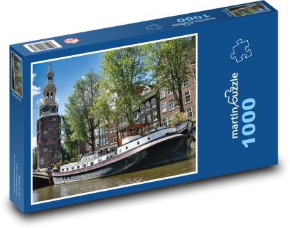 Kanał - droga wodna, Amsterdam - Puzzle 1000 elementów, rozmiar 60x46 cm