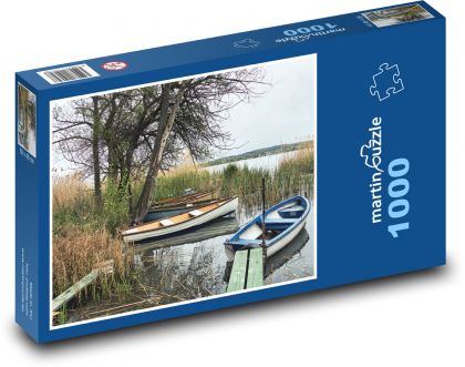 Lodě - rybolov, řeka - puzzle 1000 dílků