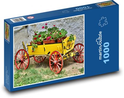 Vozík - dekorace, květiny - Puzzle 1000 dílků, rozměr 60x46 cm