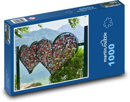 Visací zámky - milovat, srdce - Puzzle 1000 dílků, rozměr 60x46 cm