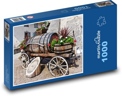 Wooden trolley - decoration, farm - Puzzle 1000 pieces, size 60x46 cm 
