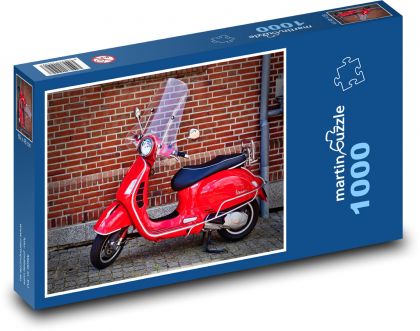 Skútr - motocykl, červená motorka - puzzle 1000 dílků