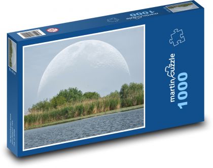 Mesiac - jazero, stromy - Puzzle 1000 dielikov, rozmer 60x46 cm