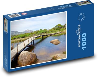 Dřevěný most - řeka, příroda - Puzzle 1000 dílků, rozměr 60x46 cm