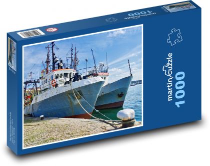 Rybářská loď - moře, kotviště - Puzzle 1000 dílků, rozměr 60x46 cm