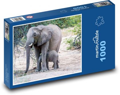 Slony - matka a mláďa - Puzzle 1000 dielikov, rozmer 60x46 cm