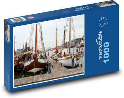 Lodě - plachetnice, přístav - Puzzle 1000 dílků, rozměr 60x46 cm