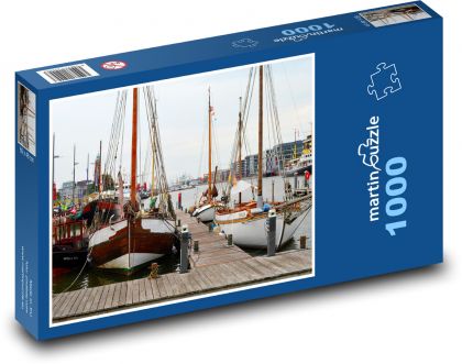 Lodě - plachetnice, přístav - puzzle 1000 dílků