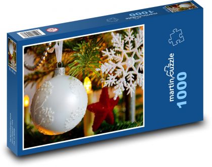 Vánoční koule - dekorace, vločka - Puzzle 1000 dílků, rozměr 60x46 cm