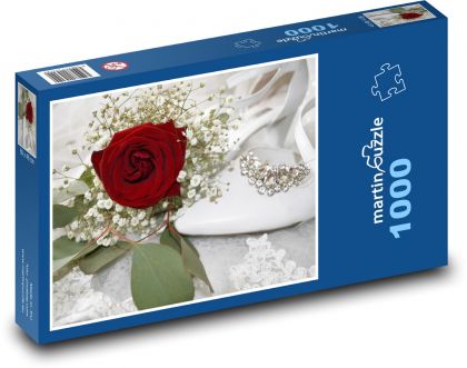 Svadobné kvetina - ruža, topánky - Puzzle 1000 dielikov, rozmer 60x46 cm