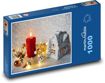 Vánoční svíčka - vánoce, dekorace - Puzzle 1000 dílků, rozměr 60x46 cm