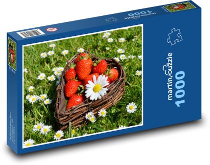 Jahody - srdce, košík - Puzzle 1000 dílků, rozměr 60x46 cm