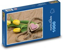 Žluté tulipány - srdce, dárek Puzzle 1000 dílků - 60 x 46 cm