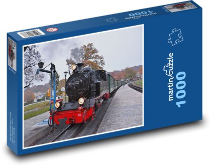 Parná lokomotíva - vlak, koľaje - Puzzle 1000 dielikov, rozmer 60x46 cm